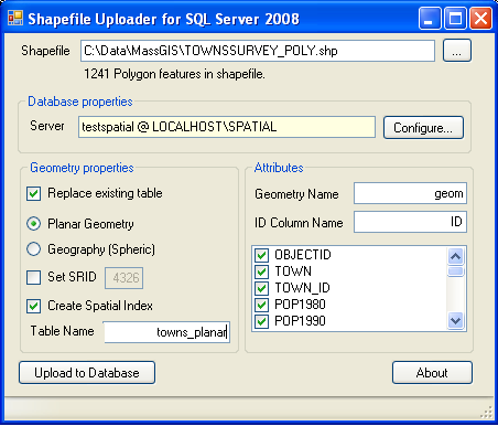 Shp2SQL Load Towns